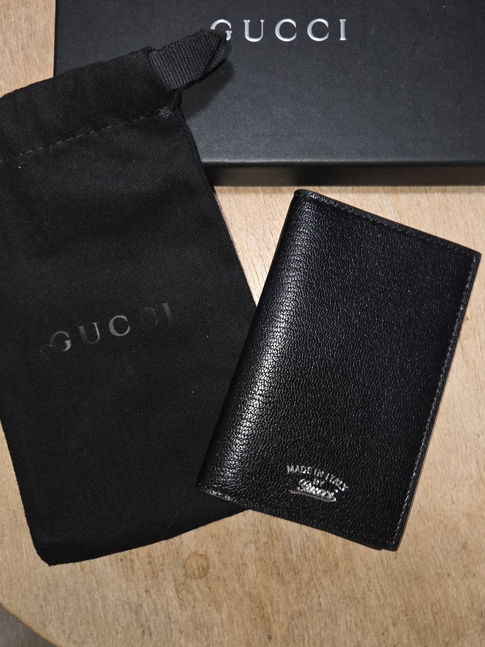 Gucci Men's Black Lira Card Case Solid Pattern With Box And Pouch